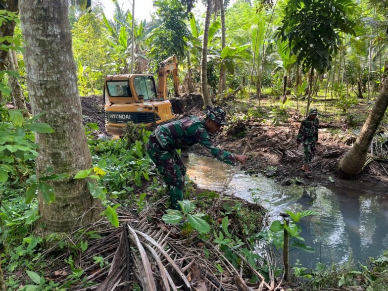Normalisasi Saluran Irigasi yang dilaksanakan oleh satuan Yonarmed 8/UY beserta masyarakat bertempat di Dusun Lebaksari, Desa Lebakharjo, Kecamatan Ampelgading, Malang.