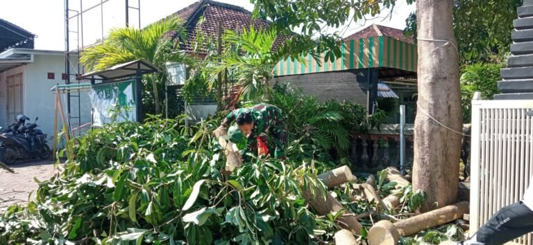 Tak Kenal Lelah dan Waktu Babinsa hadir melayani Masyarakat dalam Karya Bhakti Pemangkasan Pohon.